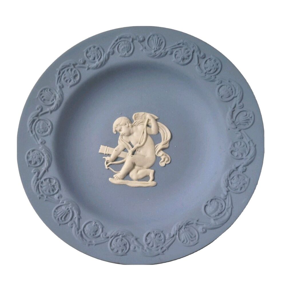 Vintage Wedgewood Blue Jasperware Cupid Oracle Small Trinket Plate Dish